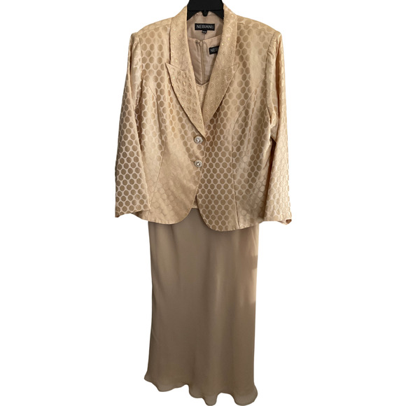 Nebiani Women's 2-Piece Formal Dress Suit Size 18W Gold Polka Dot Polyester - Picture 1 of 16